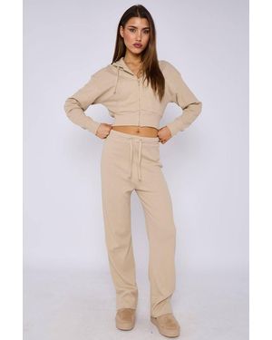 Stylewise Soft Ribbed Zip Hoodie & Trouser - Natural