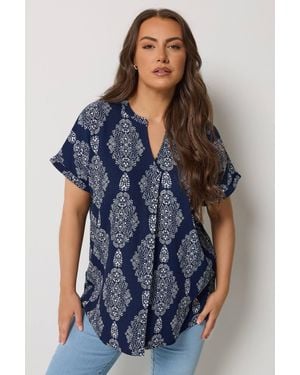 Yours Paisley Print Pleat Front Top - Blue