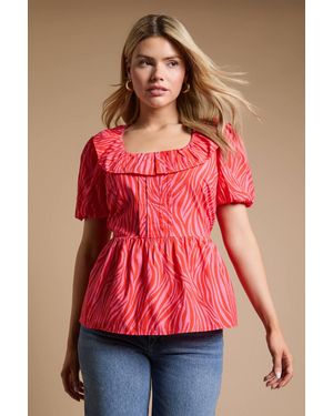 Dorothy Perkins Square Neck Ruffle Peplum Printed Top - Red
