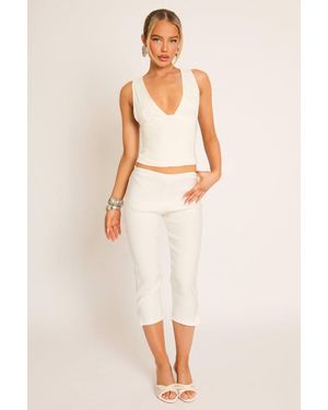 Rebellious Fashion Bengaline Split Hem Capri Trousers - Natural