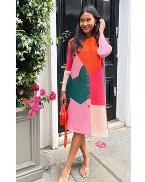 CY Multi Colour Print Long Sleeves Blazer Dress With Buttons Design - Black