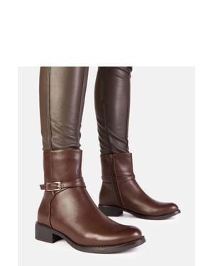 Love Lace Trendy Block Heel Ankle Boots With Buckle & Padlock Fashion - Brown