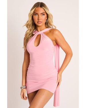 Rebellious Fashion Scarf Neck Mini Dress - Pink
