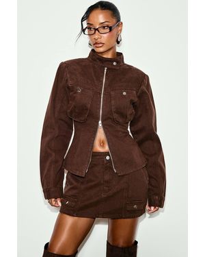 EGO Cargo Style Denim Low Rise Mini Skirt - Brown