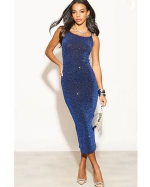 CY Scooped-Neck Sleeveless Metallic-Knit Maxi Dress - Blue