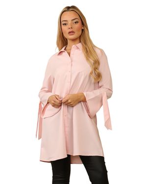 ELAINA FASHION Tie Sleeve Shirt Dress - Pink