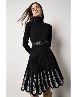 Apricot Filigree Pattern Knitted Midi Dress - Black