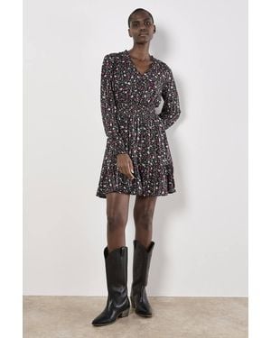 Apricot Ditsy Floral Shimmer Mini Dress - Black