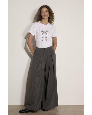 Apricot Wide-Leg Pleat Pinstripe Trousers - Grey