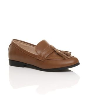 AJVANI Flat Heel Flats Faux Leather Loafers - Brown