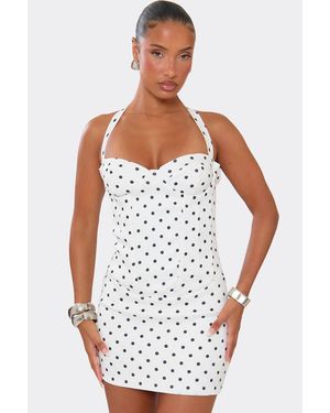 EGO Corset Style Strappy Polka Dot Mini Dress - White