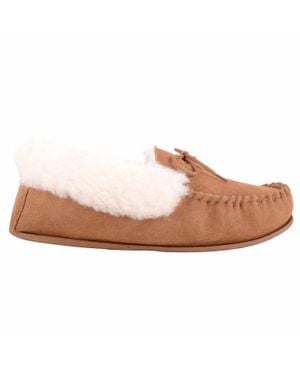 Absolute Footwear Wool Lined Suede Moccasin With Wool Cuff & Hard Sole - Pink