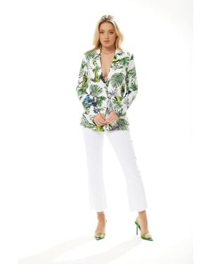 Liquorish Bird & Floral Print Blazer - Blue