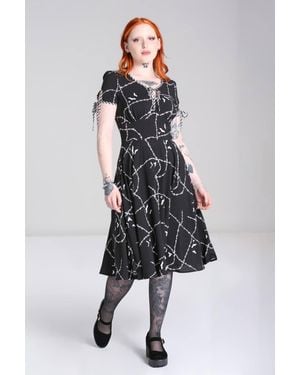 Hell Bunny Stitches Bat Print V-Neck Midi Dress With Keyhole Detail - Blue
