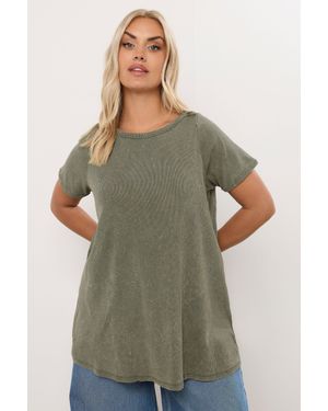 Yours Acid Wash Ribbed Swing T-Shirt - Green