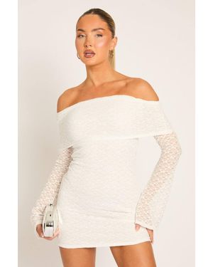 Rebellious Fashion Lace Bardot Mini Dress - Natural