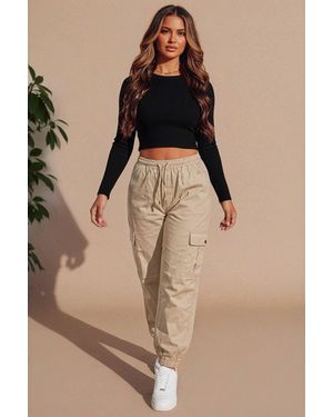 Femme Luxe Elasticated Waist Cargo Joggers - Natural