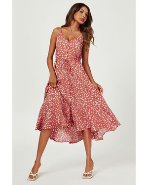 FS Collection Button Down High Low Strappy Dress - Red