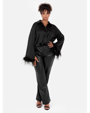 Lovedrobe Feather Cuffs Satin Shirt - Black