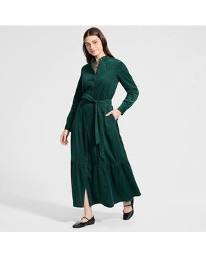 Lands' End Fine Wale Corduroy Tiered Skirt Maxi Dress - Green