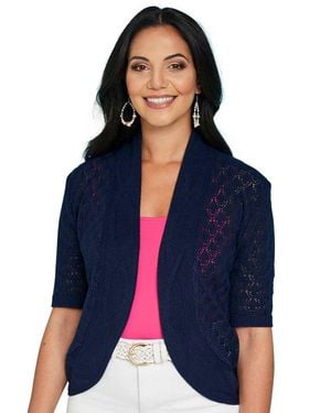 Chums Lightweight Pointelle Knit Bolero Shrug Elegant - Blue