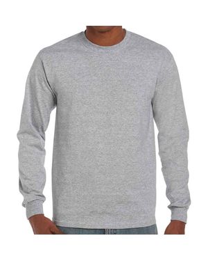 Gildan Ultra Cotton Plain Long-Sleeved T-Shirt - Grey