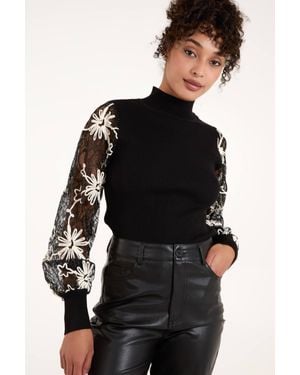 Blue Vanilla Lace Sleeve High Neck Jumper - Black