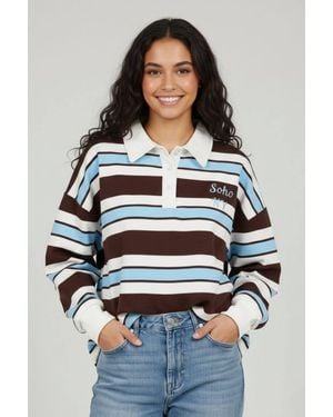 Stylewise Soho Ny Embroidered Rugby Collar Sweatshirt - Grey