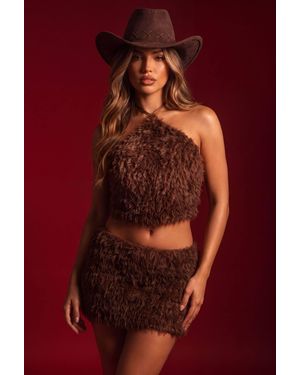 Rebellious Fashion Aisha Shaggy Textured Halterneck Top & Mini Skirt Co-Ord Set