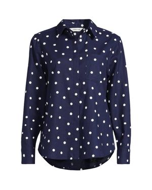 Lands' End Plus Soft Ease Long Sleeve Linen Blend Shirt, Printed - Blue