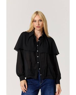 Liquorish Cape Detail Pleated Blouse - Black
