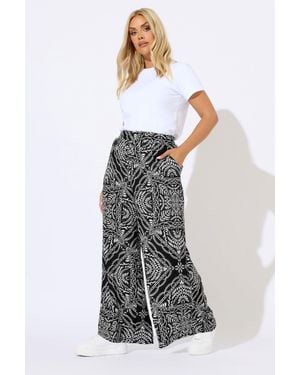 Yours Bandana Print Textured Wide Leg Trousers - White