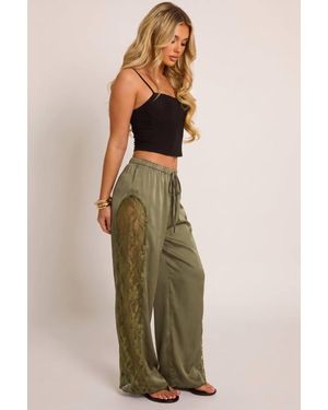 Rebellious Fashion Lace Satin Trousers - Green