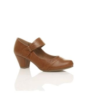 AJVANI Mid Heel Comfort Mary Jane Court Shoes - Brown