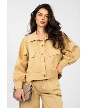 Love Lace Long Sleeve Cotton Casual Shirt With Pockets - Natural