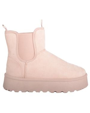 Absolute Footwear Smooth Faux Suede Easy Slip On Platform Ankle Boot With Twin Gusset - Pink