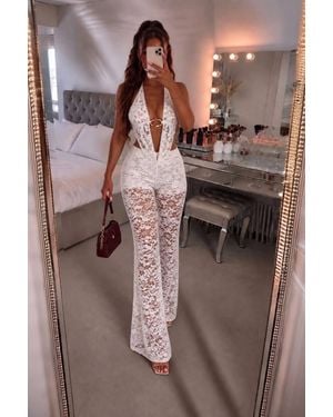Stylewise Lace Buckle Detail Crop Top & Flared Trouser Co-Ord Set - Brown