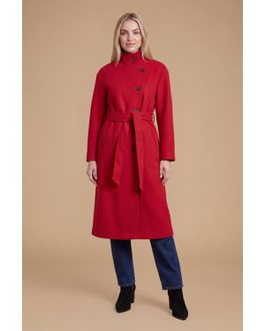 Dorothy Perkins Funnel Neck Belted Wool Look Coat - Red