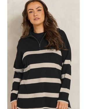 Evans Stripe Quarter Zip Jumper - Black
