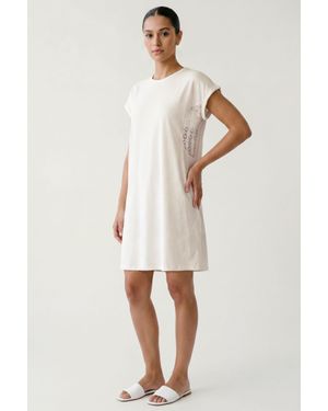 Enorsia Patch Cut Lace Jersey Dress - Natural