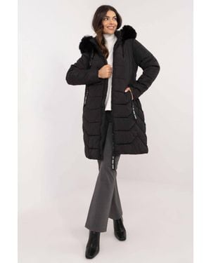 KDMD Knee Length Detachable Hood Quilted Down Jacket - Black