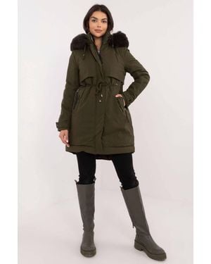 KDMD Quilted Synthetic Down Jacket With Detachable Fur - Natural