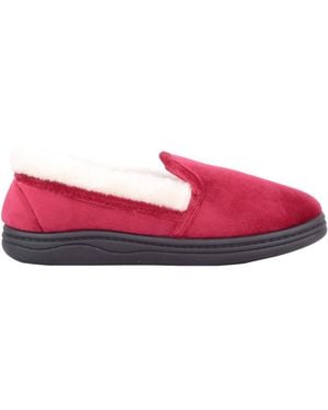 Absolute Footwear Slip On Fleece Lined Slipper With Floral Embroidery Pattern - Red