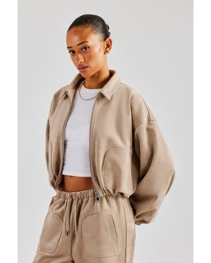 CERNUCCI Suede Collared Bomber Jacket - Natural