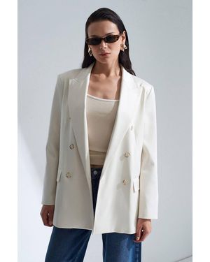 Dilvin Long Satin Shawl-Collar Blazer - Grey