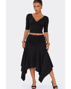 EGO Frill Trim Mid Rise Midi Skirt - Black