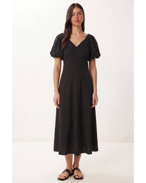 Happiness İstanbul A-Line Midi Dress With V-Neck - Black