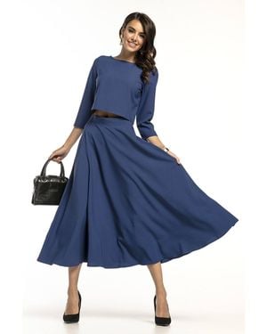 Love Lace Half Round Neck 3/4 Sleeve Blouse - Blue