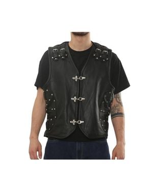 TruClothing Leather Motorcycle Waistcoat Biker Club Riding Vest - Black