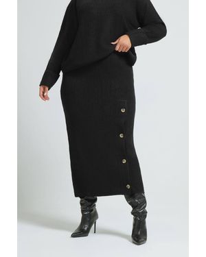 Yours Button Detail Knitted Skirt - Black